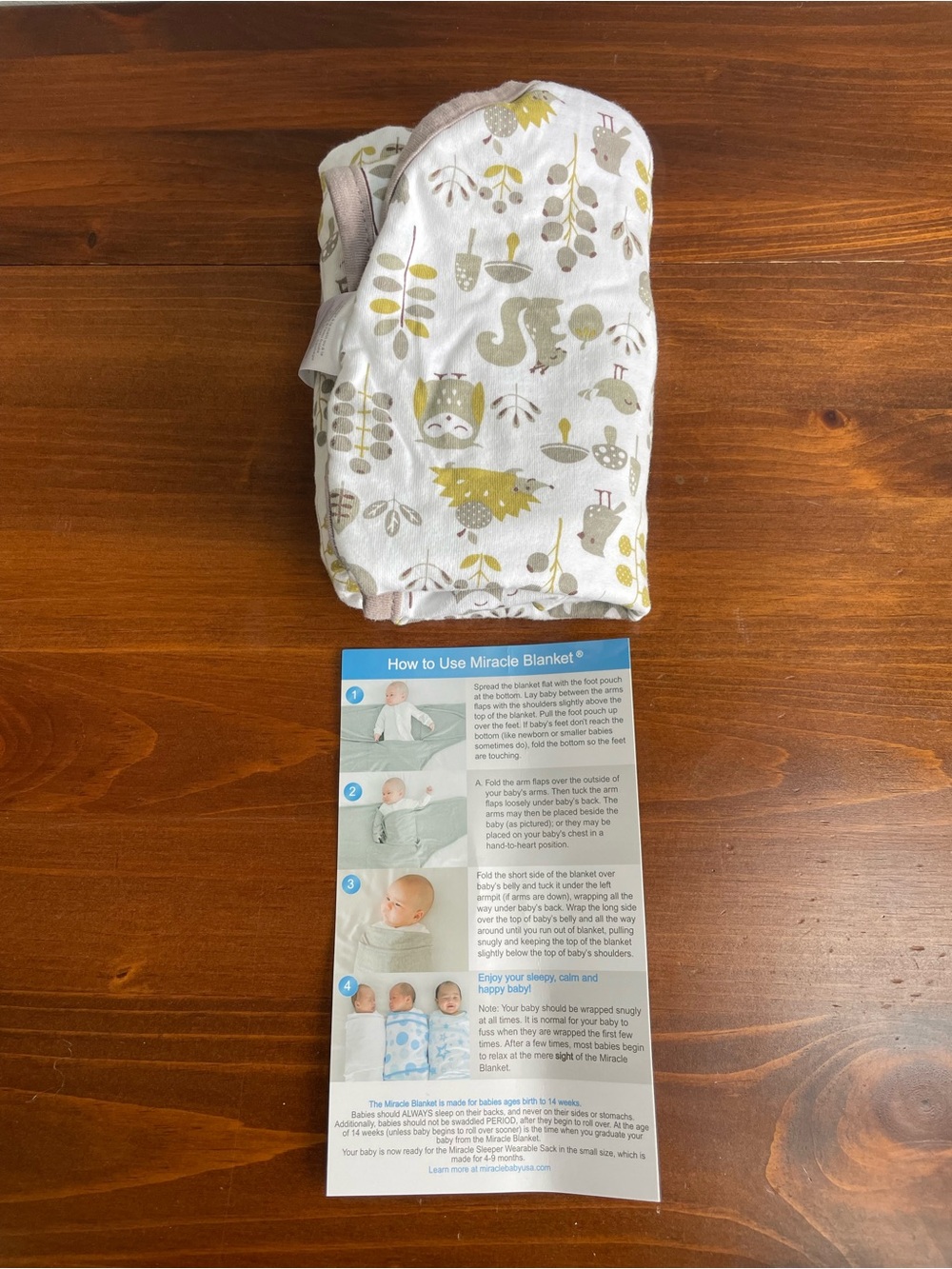 Miracle Blanket Baby White Woodland Print Swaddle Blanket- One Size Fits All